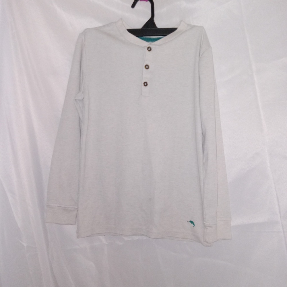 Tommy Bahama Cream Henley Shirt with Teal Trim Boys 10/12